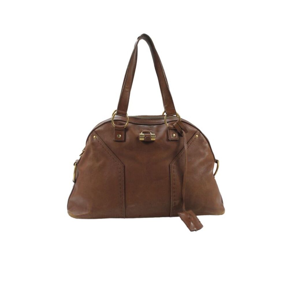 Yves Saint Laurent Womens Leather Zip Up Bowler Handbag Brown